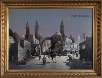 Von SIEGEN August (1850-1910) "Mosquée Al Hosan du Caire au soleil couchant"

Huile...