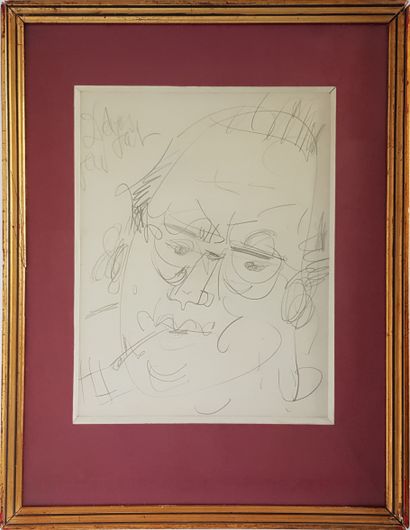GEN PAUL "Raymond DEVOS" Dessin au crayon 26 x 20 cm (à vue) et 42 x 32 cm avec son...