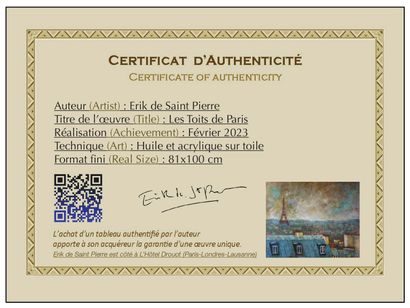 DE SAINT PIERRE Erik "Les toits de Paris" Huile et acrylique au couteau sur toile...