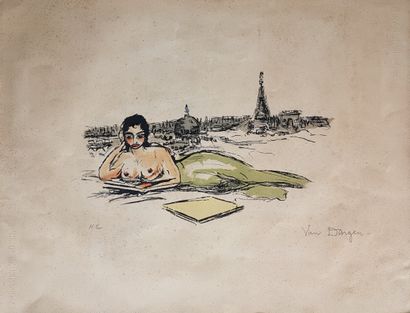 VAN DONGEN Kess "La Seine ou la Sirène" 1962年的彩色石板画 "H.C"（Hors Commerce），50 x 65...