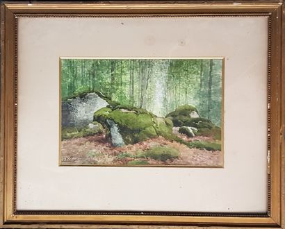 ALLONGÉ Auguste "La Forêt" Aquarelle 33 x 50 cm et 71 x 88 cm signée
