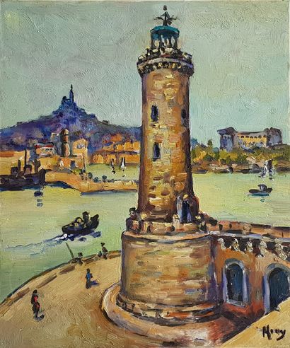 HELLY Serge " Le Port de Marseille " Huile sur toile 55 x 46 cm signée en bas à ...