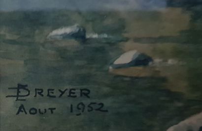 DREVER " La rivière " aquarelle 24 x 32 cm et 54 x 61 cm avec cadre signée.