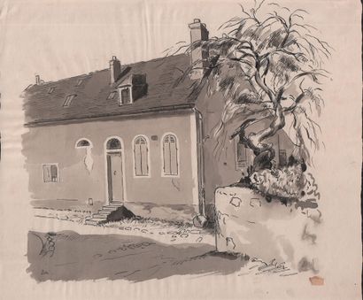 MAGUET Richard (1896-1940) "La maison de Moreau le Jeune à Provins" 1925年的水彩和墨水，32...