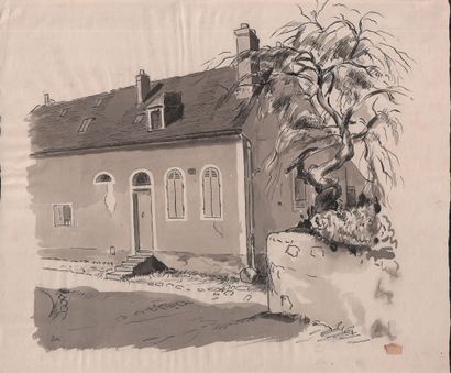 MAGUET Richard (1896-1940) "La maison de Moreau le Jeune à Provins" Aquarelle et...