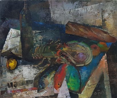 FOSS Olivier (1920-2014) "Le repas frugal" Oil on canvas 53.5 x 65 cm, signed and...