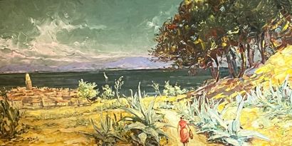 BARLE Maurice "Saint-Tropez" Oil on panel 100 x 52 cm signed lower left.