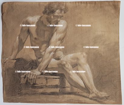 Dessin et Gravure du 18 e siècle "La pose" Dessin double face, fusain et craie blanche,...