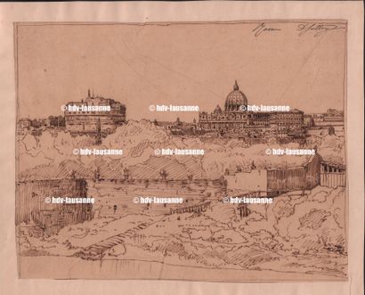 David SUTTER (1811-1880) Réunion de 5 dessins sur papier :
"Rome" Plume 21,5 x 28...