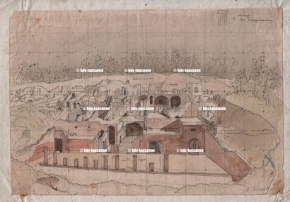 Abel BLOUET (1795-1853) "Casa de Dionysos à Pompéi" Dessin à la plume aquarellé sur...