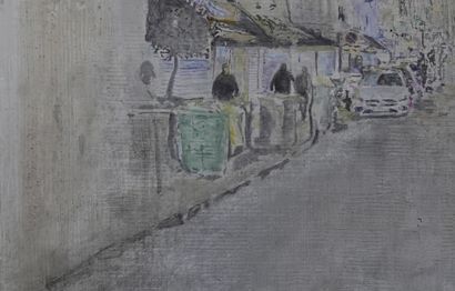 BIANCONI Michel "Paris, rue Saint-Denis - un peu avant la nuit" Peinture à l'huile...