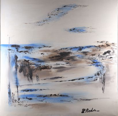 RODER Jean-Pierre "Variations en bleu blanc noir" Huile sur toile 100 x 100 cm signée.

Frais...