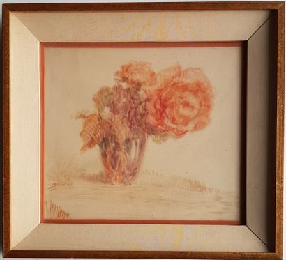 BOULIER Lucien "Les roses" Aquarelle 24 x 28 cm (avec cadre 35 x 38 cm) signée en...