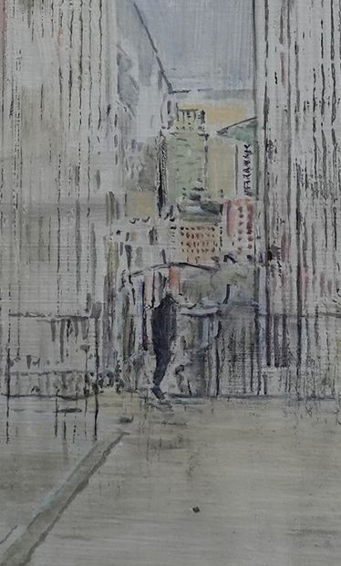 BIANCONI Michel "Delft à La Défense" Peinture à l'huile sur toile (fond gesso pour...
