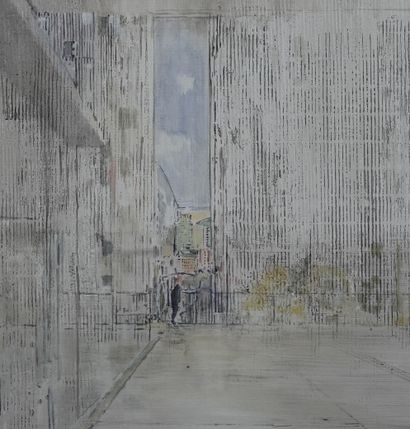 BIANCONI Michel "Delft à La Défense" Peinture à l'huile sur toile (fond gesso pour...