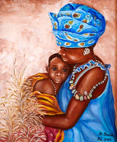 DAVIDE Annick "Grand-mère africaine" Huile sur toile 46 x 38 cm signée et encadrée.

Frais...