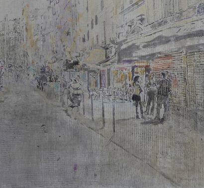 BIANCONI Michel "Paris, rue Saint-Denis - un peu avant la nuit" Peinture à l'huile...