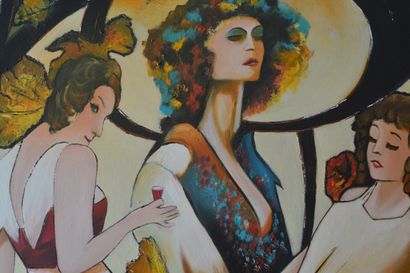 BREMBOR Georges "Vitraux de femme" Huile sur toile au couteau et pinceau 80 x 100...