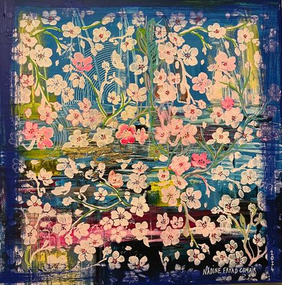 FAYAD COMAIR Nadine "For the love of Blossoms" Acrylique sur toile 39 x 39 cm signée....
