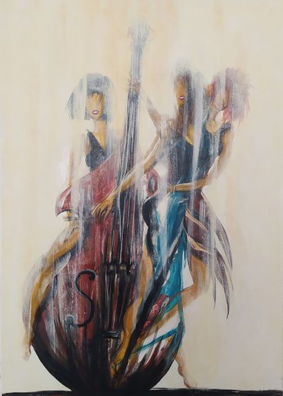 GAIDA Philip "Trio à la contrebasse" - Acrylique sur toile 60x80cm signé. Partie...