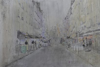 BIANCONI Michel "Paris, rue Saint-Denis, un peu avant la nuit" Huile sur toile 89...