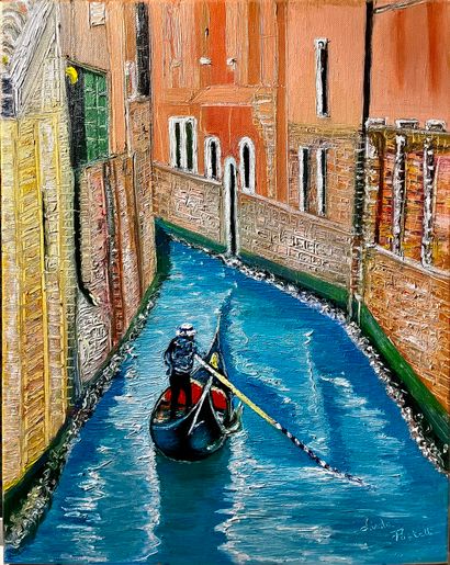 PORTELLI Linda "Voyage à Venise" Huile au couteau sur toile vernis brillant 41 x...