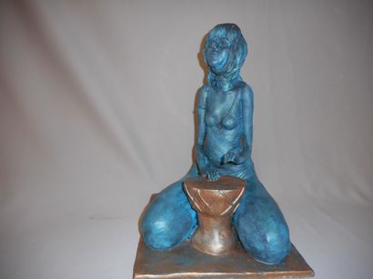 FAURE/WISMAN France "Le Tambour" Sculpture en Grès Haut : 42 cm larg : 27 cm Prof...