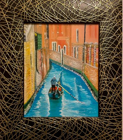 PORTELLI Linda "Voyage à Venise" Huile au couteau sur toile vernis brillant 41 x...