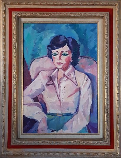 CORNU Gilles (1947-2016) " La femme aux yeux verts " Huile sur toile, 55 x 38 cm...