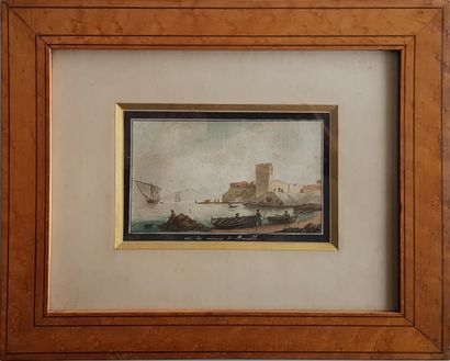 Frédéric ROUX (1805-1873) "Vue des environs de Marseille" Aquarelle 13 x 20 cm à...
