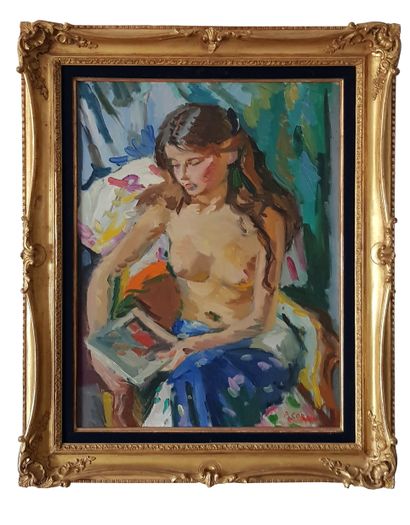 CORNU Pierre (1895-1996) "La lecture" Huile sur toile 67 x 50 cm (83 x 68 cm avec...