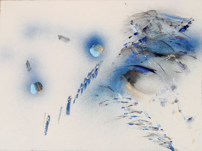 BERRARD Mireille "Orage" par Liszt 1996. Acrylique sur vélin 76 x 56 cm datée et...