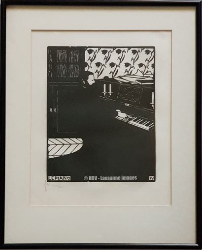Félix VALLOTTON (1865-1925) « Le piano » Gravure sur bois de la série des « Instruments... Gazette Drouot