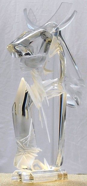 DAMIAN EYRIGNOUX Monica "Cal (cheval à cornes)" Sculpture en cristal, feuille d'or...