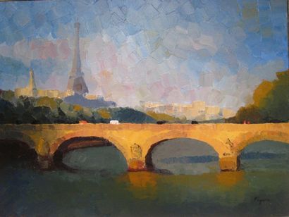 FIGURA Edwige "Printemps sur Paris" Acrylique au couteau sur toile signée 54x73cm...