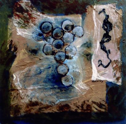 JOMARAY-AYROLES "La grappe et le serment" Huile sur papier de soie marouflé sur toile...