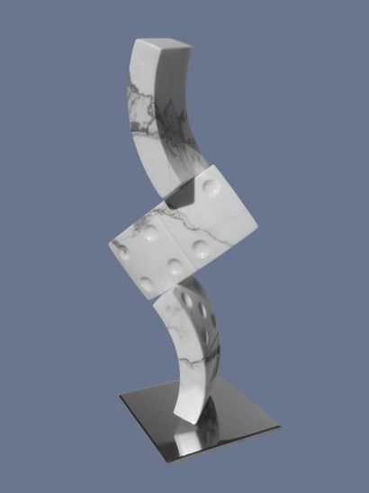 VAQUIE Philippe "Dominos agités" Sculpture en marbre de Carrare taille directe, socle...