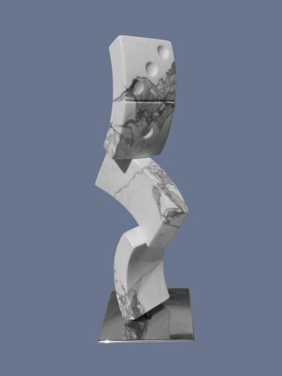 VAQUIE Philippe "Dominos agités" Sculpture en marbre de Carrare taille directe, socle...