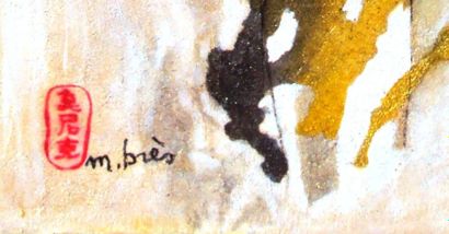 BRES Monick (1946) "Liane" Encres et technique mixte sur toile signée 40 x 80 cm...