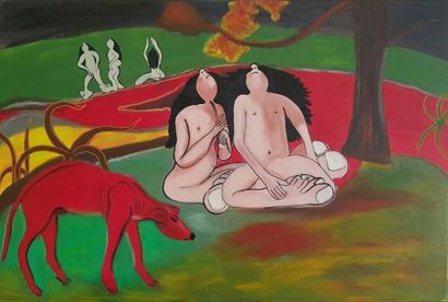 DE AVA Maliem "Les Nélevés chez Gauguin" Technique mixte acrylique, huile... sur...