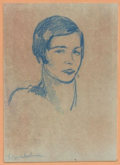 Edgar CHAHINE (1874-1947) Estimation : 150 - 200 €
" La garçonne " Fusain bleu signée...