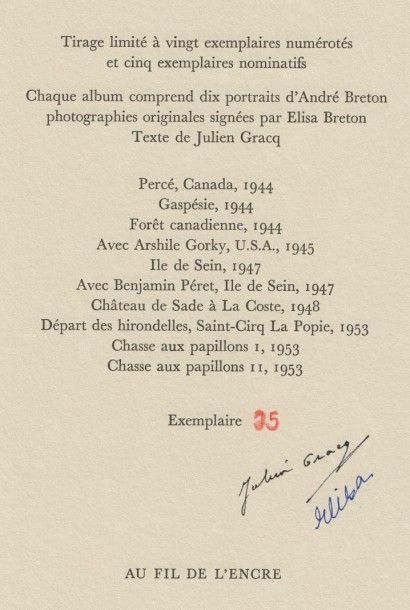 Elisa BRETON (1906-2000) Estimation : 2 000 - 4 000 €
"André Breton" Portfolio complet...