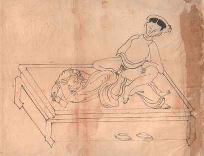 Scènes d'amours anamites. Estimation : 150 - 200 € 
Quatre dessins à l’encre de Chine...