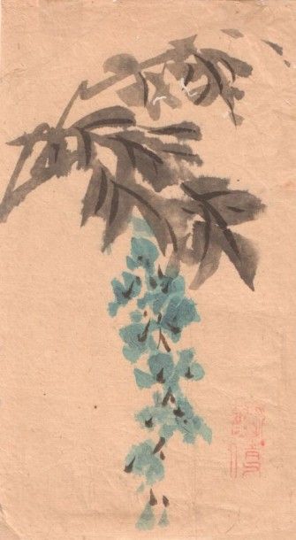 Lot de 7 aquarelles japonaises sur papier du XIXe siècle Estimation 200 - 300 €
"Branche...