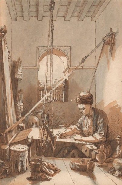 Camille ROGIER (1810-1896) Estimation 250 - 350 €
"Le tisserand" Aquarelle 22 x 14,8...