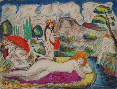 MISISSIAN Ornig 3 gouaches MISISSIAN Ornig 3 gouaches :

« Les baigneuses » gouache,...