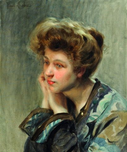 CHABAS Paul (1869-1937) « Rêveuse » de 1900, huile sur toile, 55 x 46 cm et 66 x...