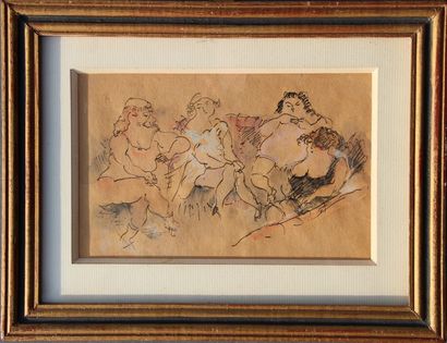 PASCIN Jules (1885-1930) « Prostituées à Montparnasse » aquarelle, encre de chine,...