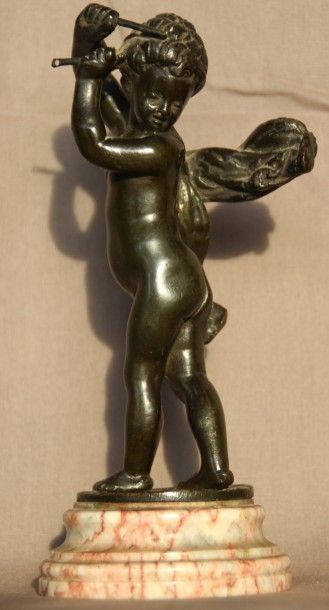 CLODION (1738-1814) « Amour musicien » bronze, socle onyx, c.1880, H: 16,5 cm (avec...