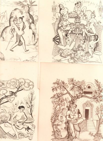 PORNOGRAPHIE 
Gravures pornographiques c.1880/1930 : 19 indiennes, 4 eaux fortes,...